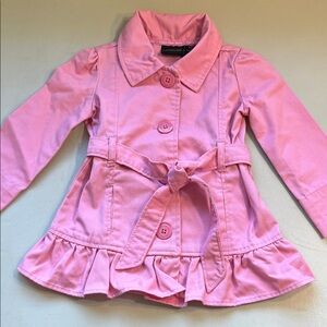 Calvin Klein Jeans Girls' Pink Ruffle Belted Pea Coat